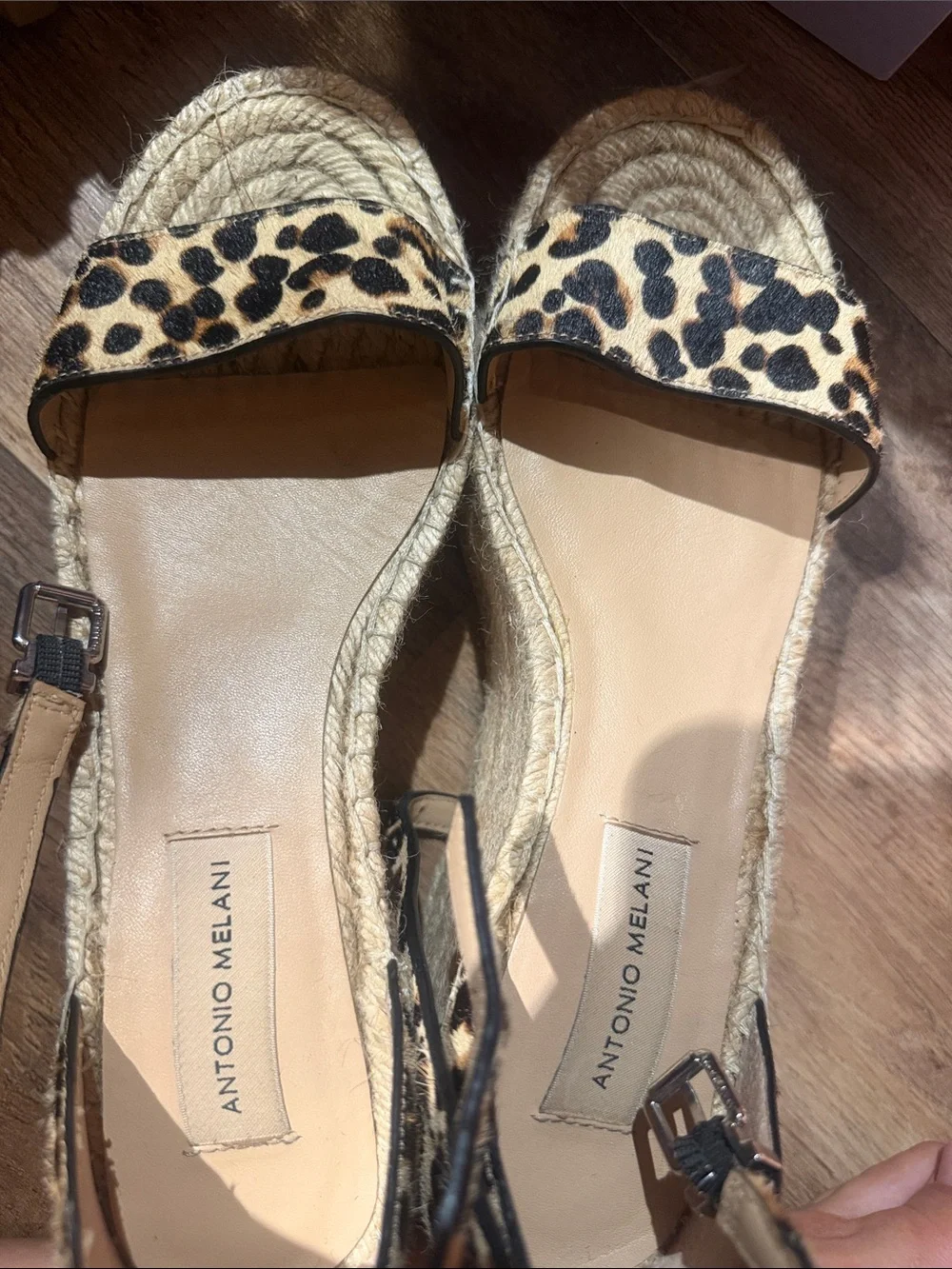ANTONIO MELANI Leopard Print Espadrille Slingbacks - Beige & Black